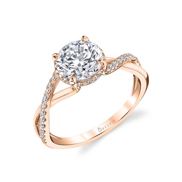 Platinum Spiral Diamond Hidden Halo Engagement Ring